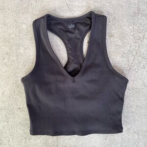ALO Yoga Black Ribbed Racerback Crop Bra